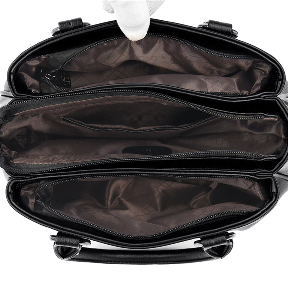 Luxury 3-Layer Ruched Leather Handbag – Large Capacity Crossbody Shoulder Tote