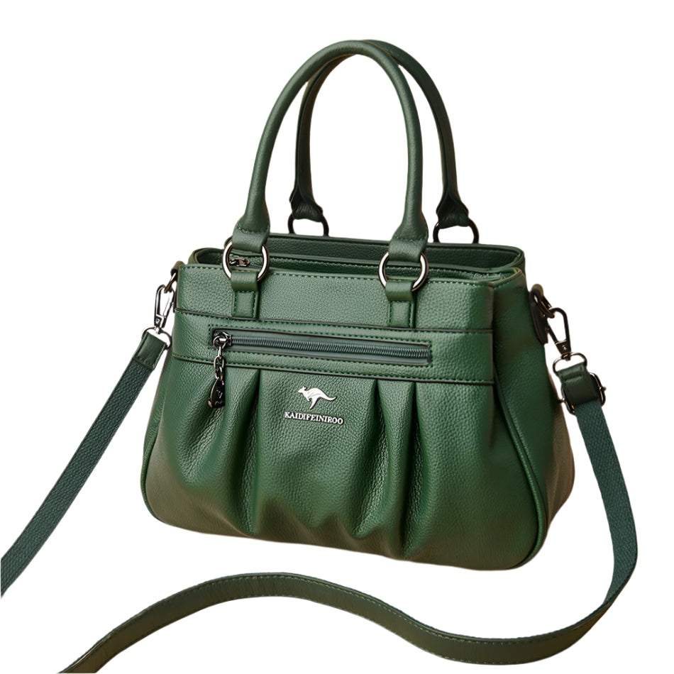 Luxury 3-Layer Ruched Leather Handbag – Large Capacity Crossbody Shoulder Tote