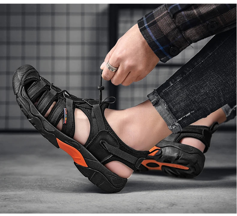 Genuine Leather Men’s Sandals – Summer Soft Outdoor Beach Shoes