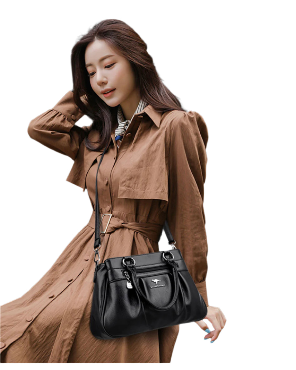 Luxury 3-Layer Ruched Leather Handbag – Large Capacity Crossbody Shoulder Tote