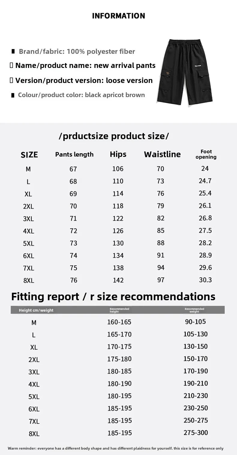 Men's Sports Pants: Large Size 3/4 Cropped Shorts for Summer Chart