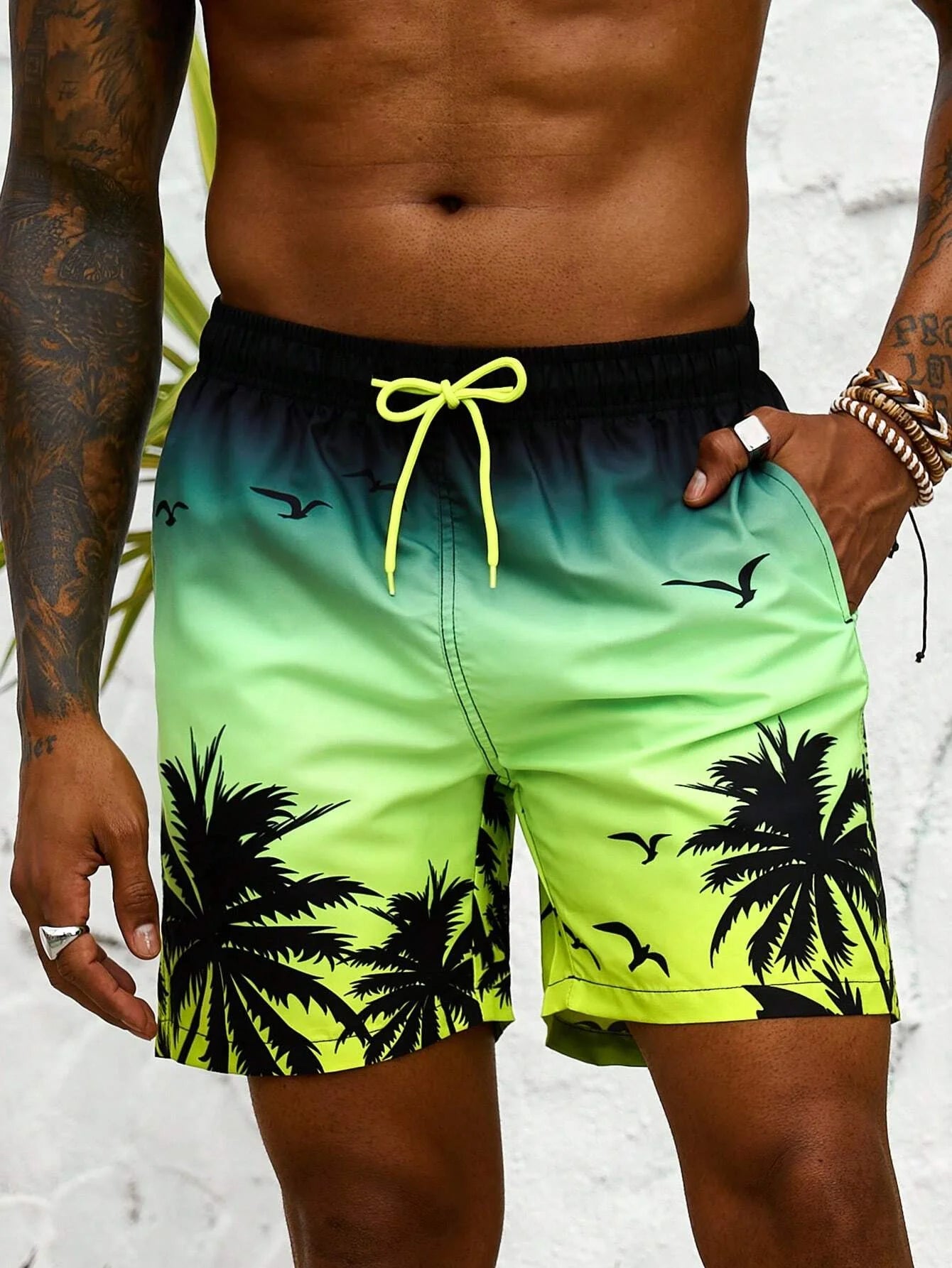 Men’s Palm Tree 3D Board Shorts – Summer Beach Swim Trunks