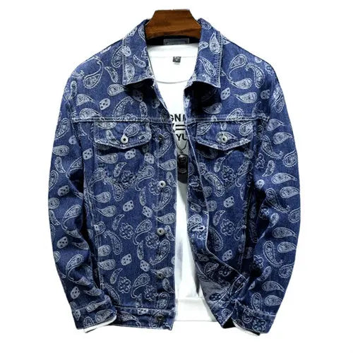 Men’s Blue Denim Jacket – Casual Cotton Coat with Lapel Collar