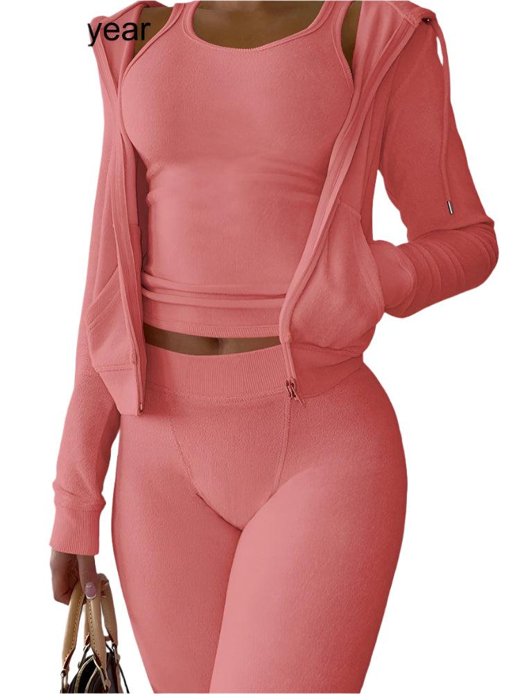 Fall/Winter 3-Piece Sweatpants Hoodie Velvet and Sweat Suit Set - JVMCL