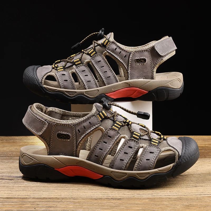Men’s Soft Genuine Leather Roman Sandals – Outdoor Summer Shoes