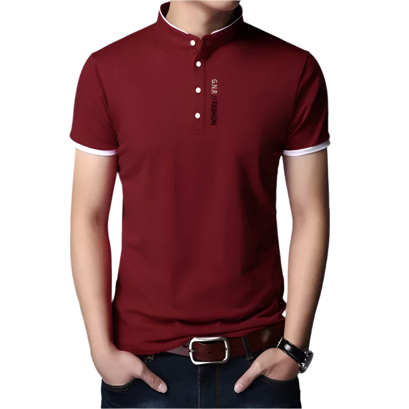 Men’s Stand-Up Collar Solid Color T-Shirt – Breathable Summer Casual Top