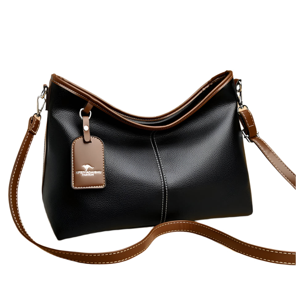 Soft PU Leather Shoulder Bag - Color Contrast Crossbody Tote for Women