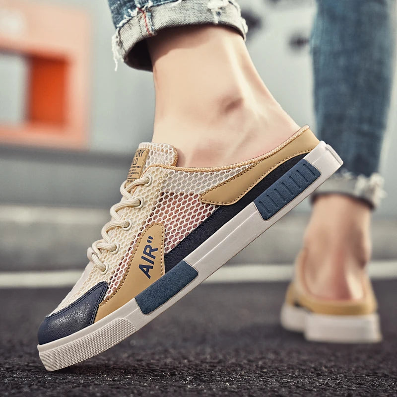 Men's Mesh Slip-On Canvas Mules - Summer Casual Trendy Shoes