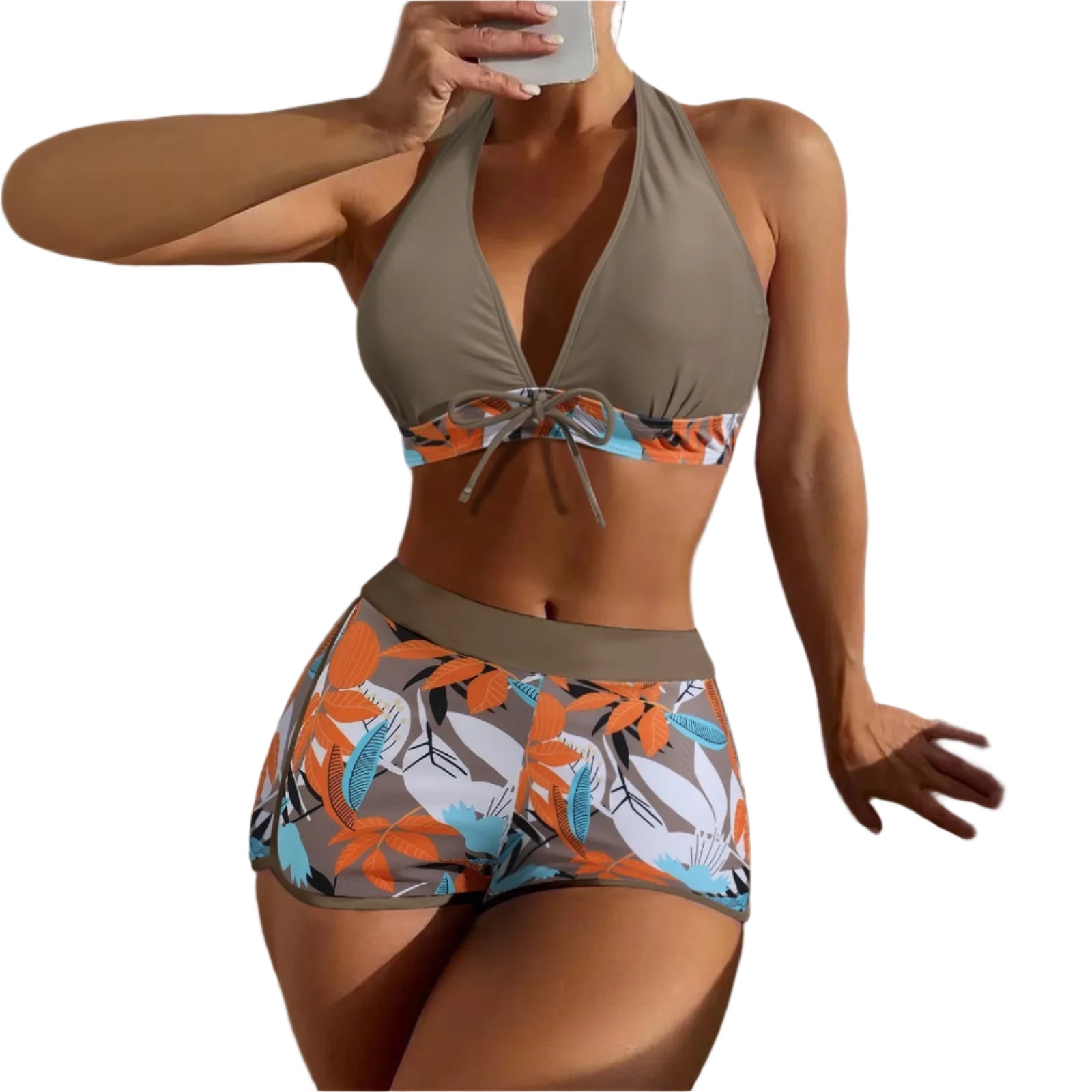 High Waist Plant Print Bikini Set – 2-Piece Swimwear for Women