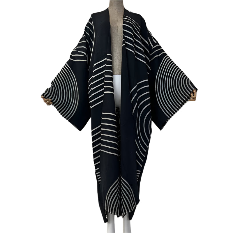 Bohemian Geometric Print Open Front Kimono Coat – Women's Loose Knit Cardigan