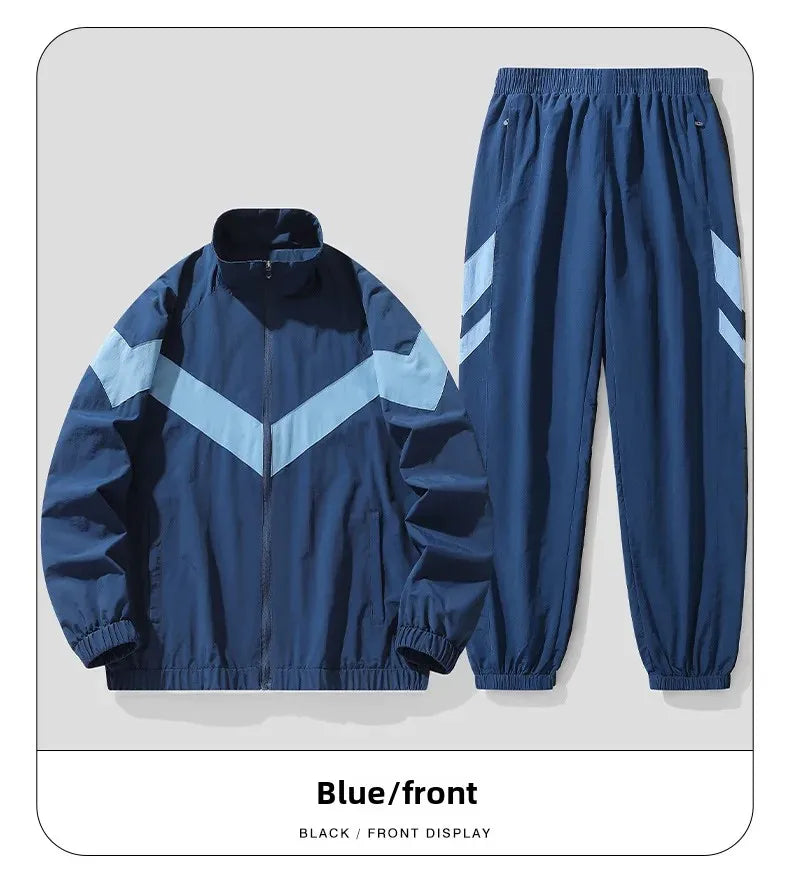 Blue tracksuit with front display on a gray background