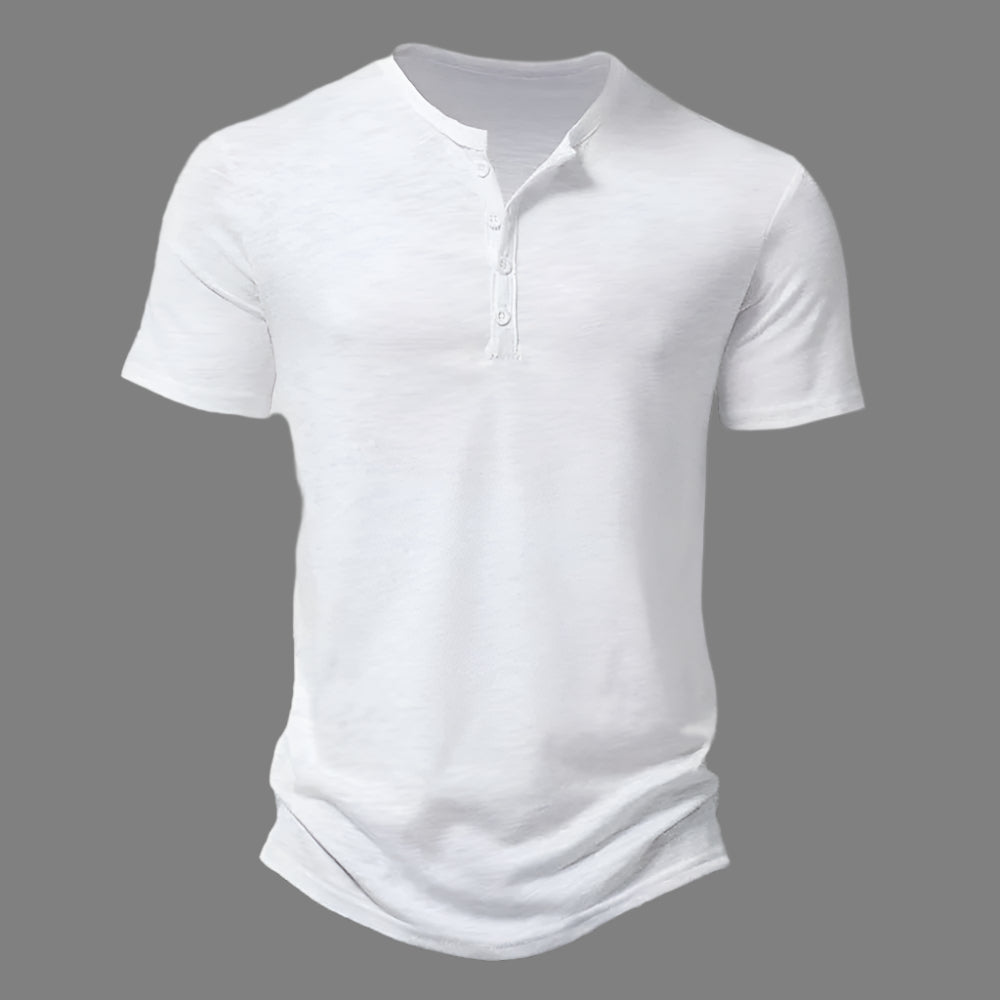 Men’s Henley Slub Cotton T-Shirt – Casual Solid Color Summer Streetwear