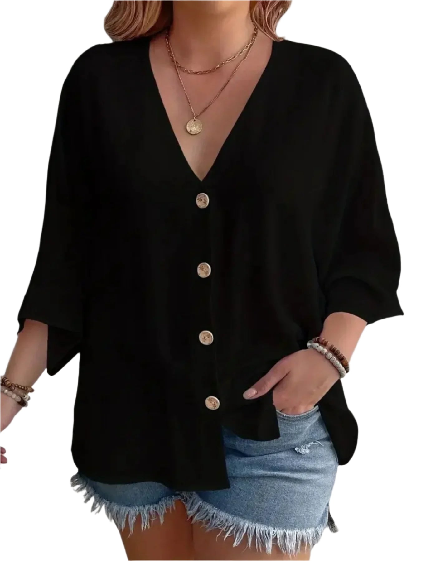 Plus Size Women's V-Neck T-Shirt - Breathable Spring/Summer Casual