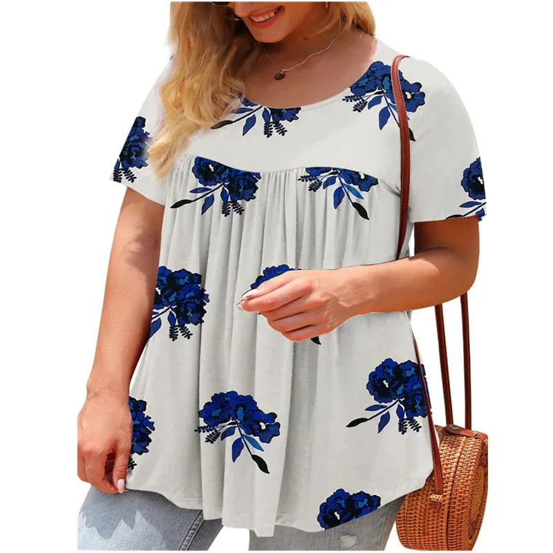 Plus Size 5XL Floral 3D Print T-Shirt - Loose Fit Summer Top
