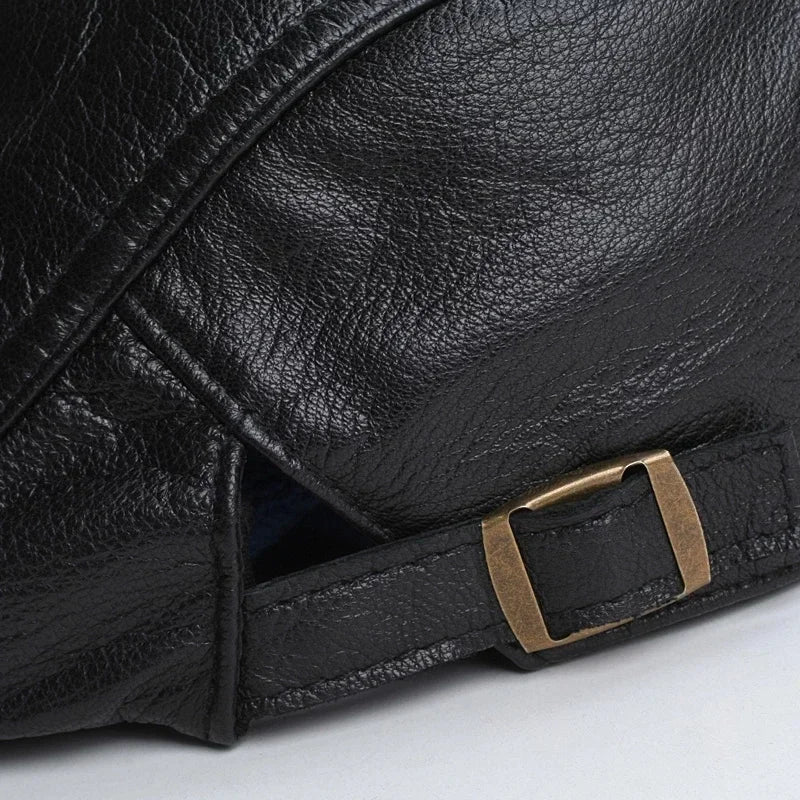 Genuine Leather Duckbill Beret - Unisex Casual Cabbie Bonnet