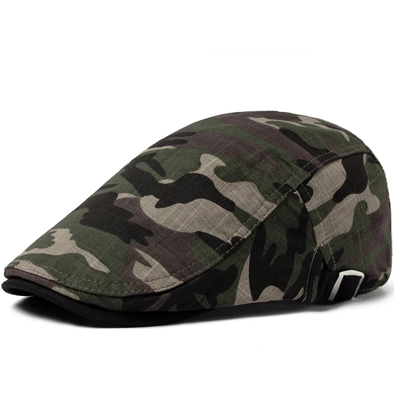 Men’s Camouflage Cotton Linen Beret – Adjustable Lightweight Sun Cap