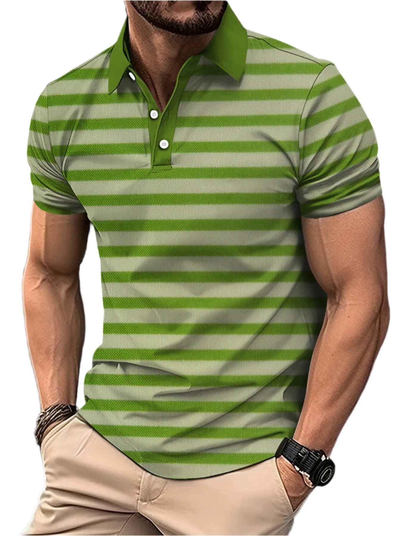 Men’s 3D Digital Print Striped Polo – Casual Oversized Top