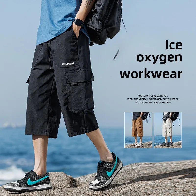 Men's Sports Pants: Large Size 3/4 Cropped Shorts for Summer