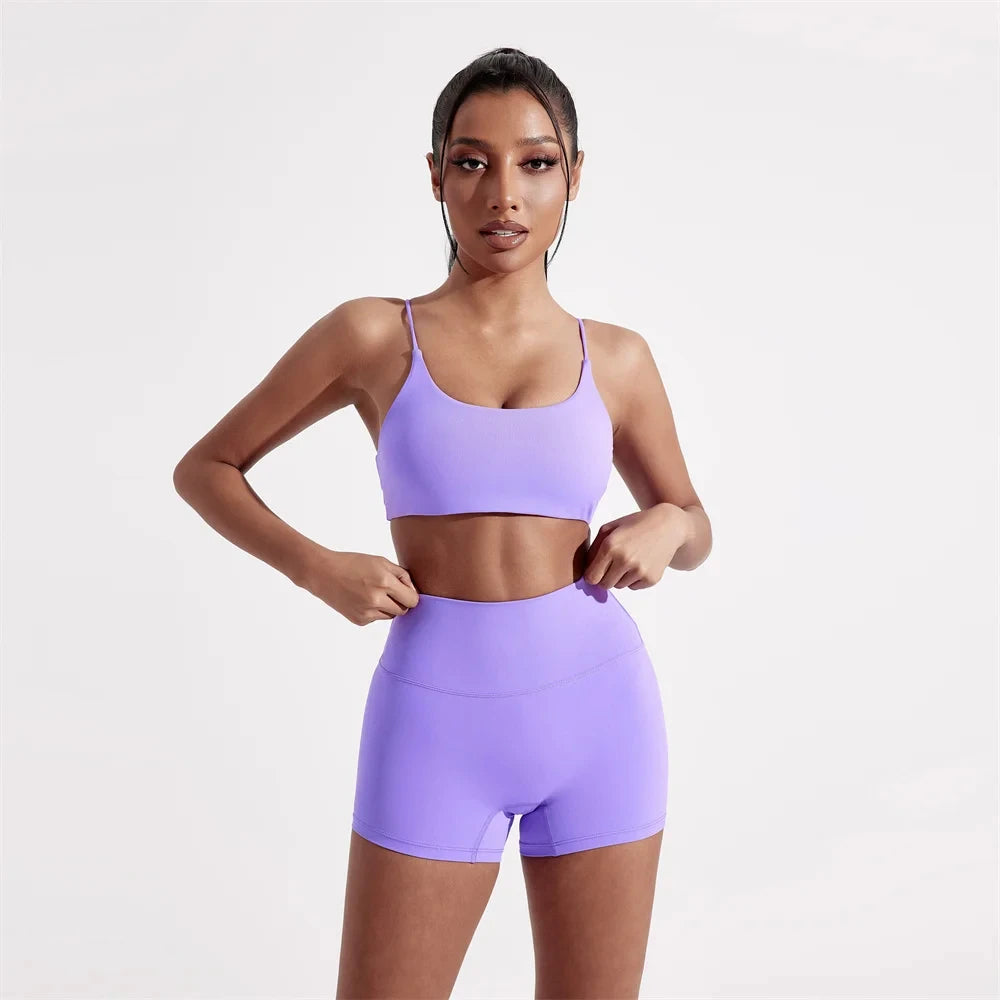 Women's Cross Back Sports Bra: Solid Color Fitness Top for Yoga