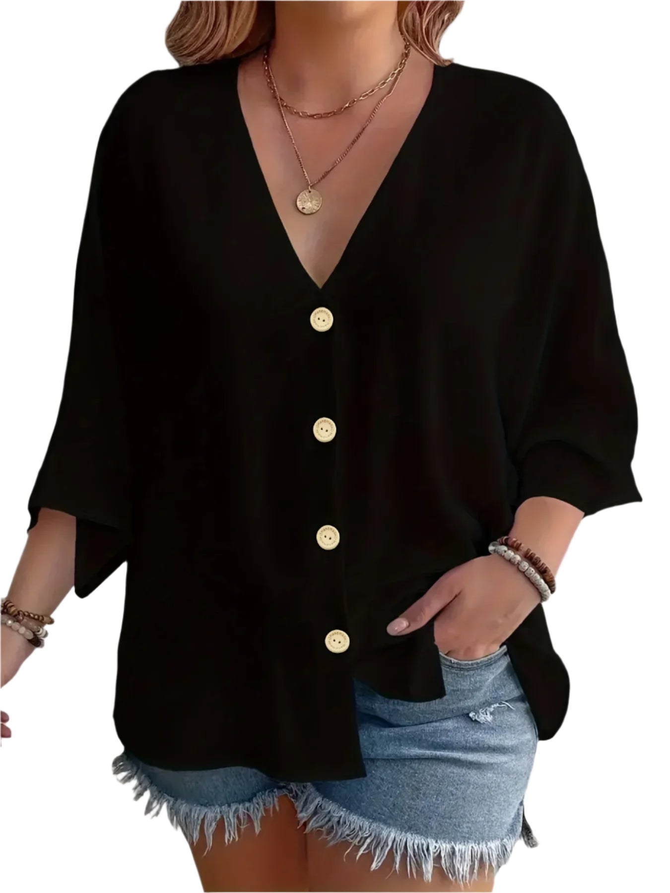 Plus Size Women's V-Neck T-Shirt - Breathable Spring/Summer Casual