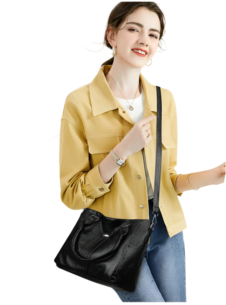Vintage Soft Leather Handbag – Large Capacity Designer Shoulder Tote for Women