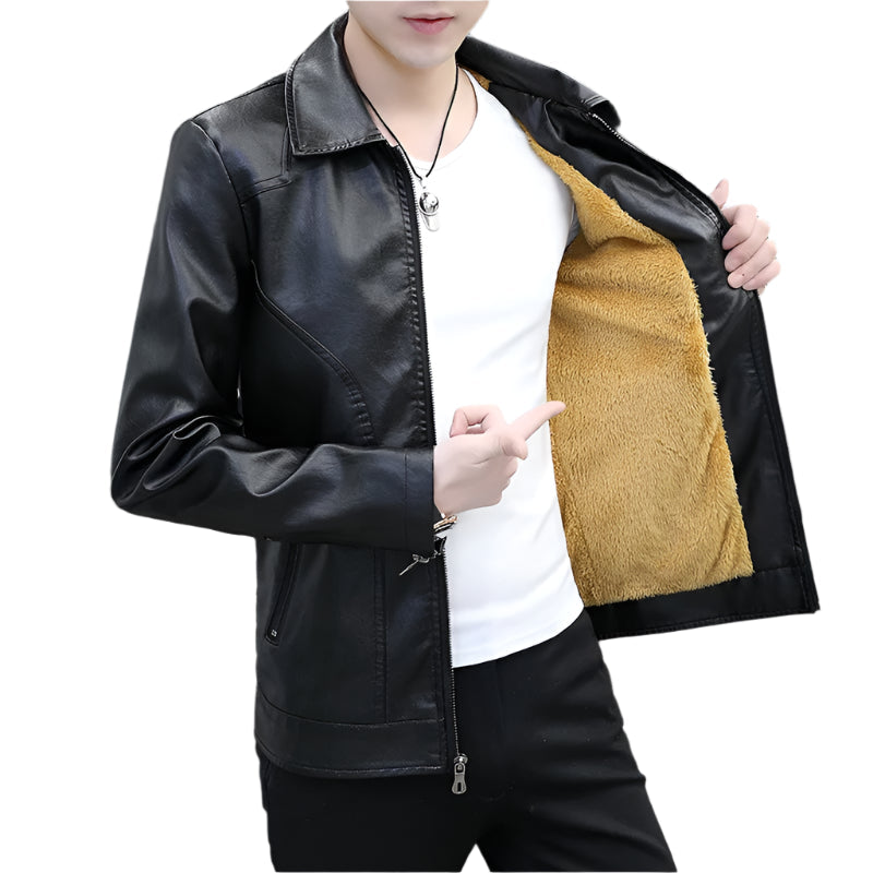 Men's Korean Style Leather Jacket: Slim Fit Lapel, Plus Velvet Warmth