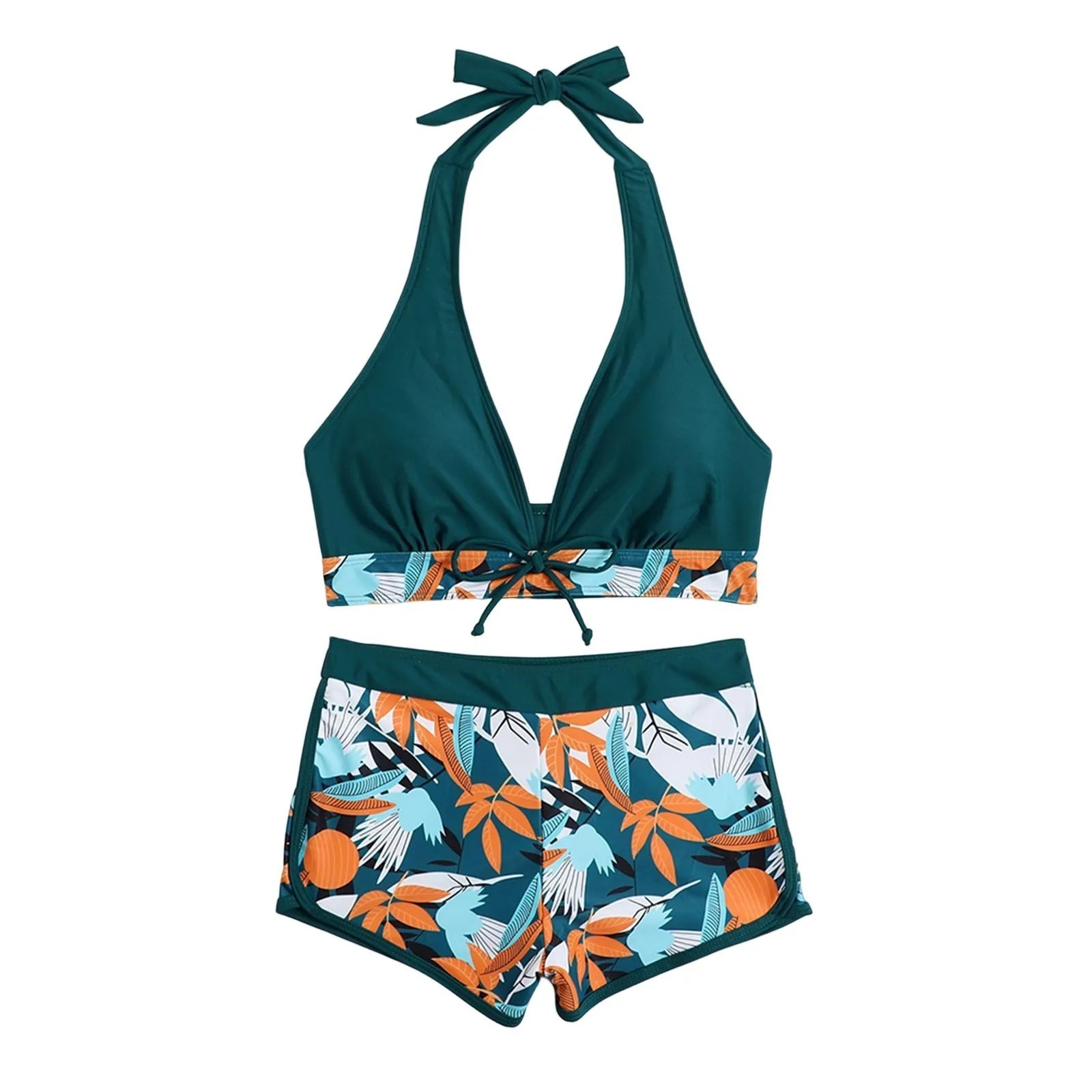 High Waist Plant Print Bikini Set – 2-Piece Swimwear for Women