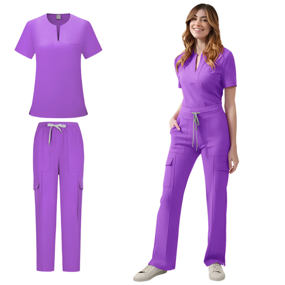 Women's Medical Scrubs Uniform Set - Pocket Top & Pants for Work