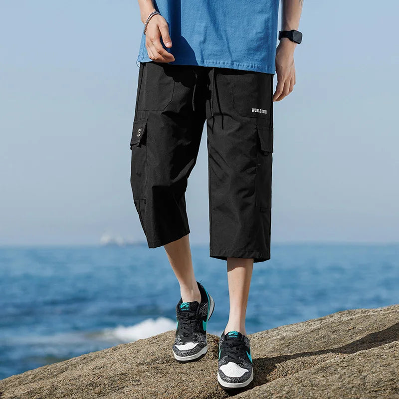 Men's Sports Pants: Large Size 3/4 Cropped Shorts for Summer
