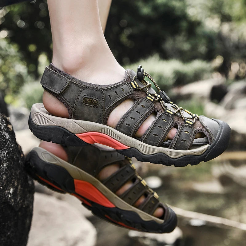 Men’s Soft Genuine Leather Roman Sandals – Outdoor Summer Shoes
