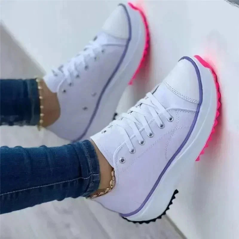 Women’s White Canvas Platform Sneakers – Casual Fashion Tennis Shoes