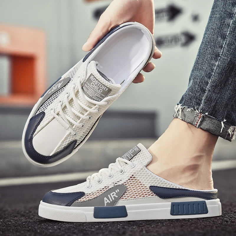 Men's Mesh Slip-On Canvas Mules - Summer Casual Trendy Shoes