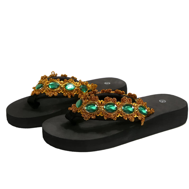 Women’s Rhinestone Flip Flops – Lightweight Wedge Clip Toe Slides