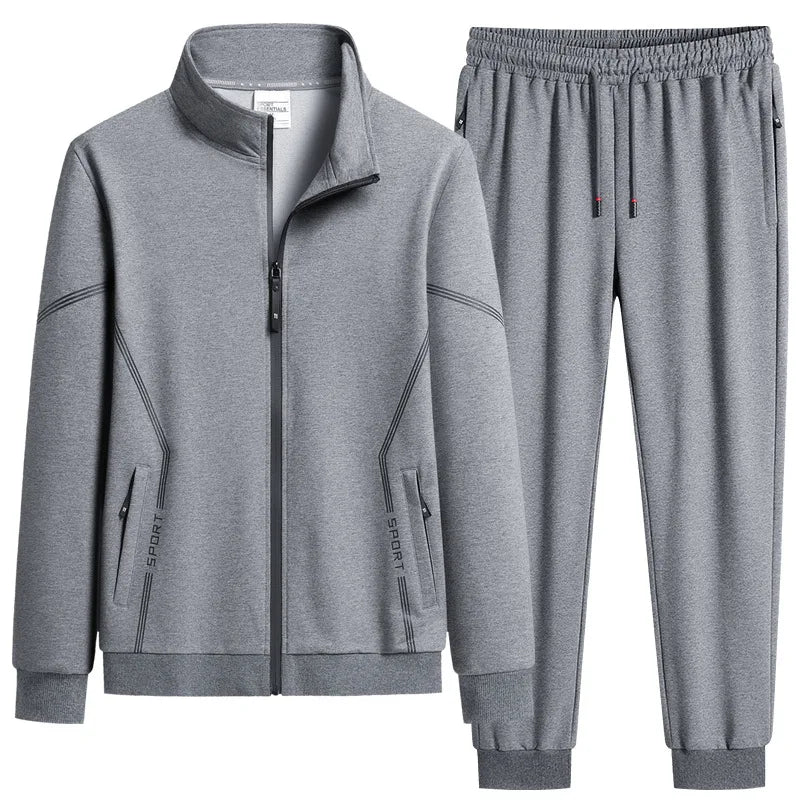 Gray tracksuit with jacket and pants on a white background