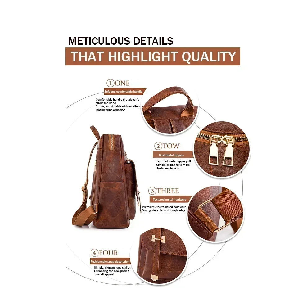 Vintage Leather Women’s Backpack – Fashionable Daily Commute & Travel Daypack