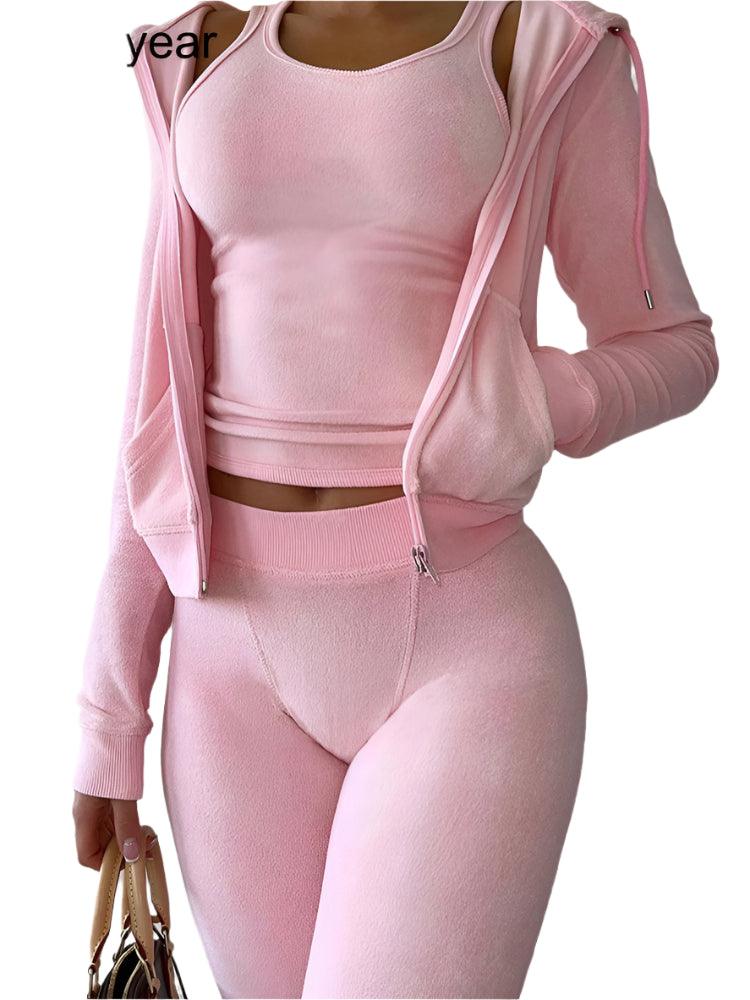 Fall/Winter 3-Piece Sweatpants Hoodie Velvet and Sweat Suit Set - JVMCL