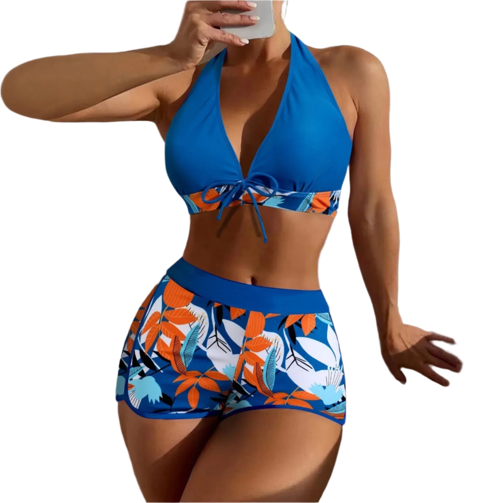 High Waist Plant Print Bikini Set – 2-Piece Swimwear for Women