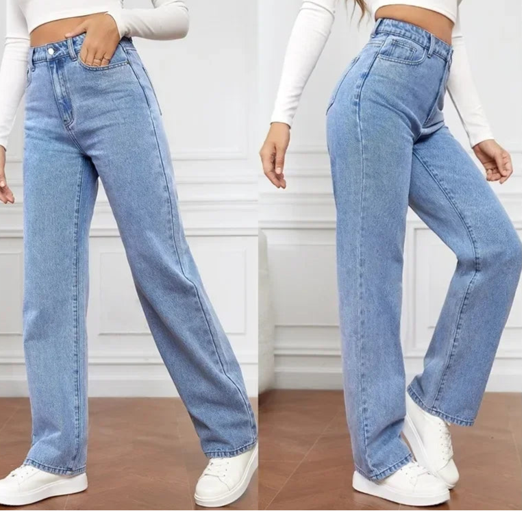 Women's Y2K Loose Straight Jeans - High Waist Ankle Length Denim-Look