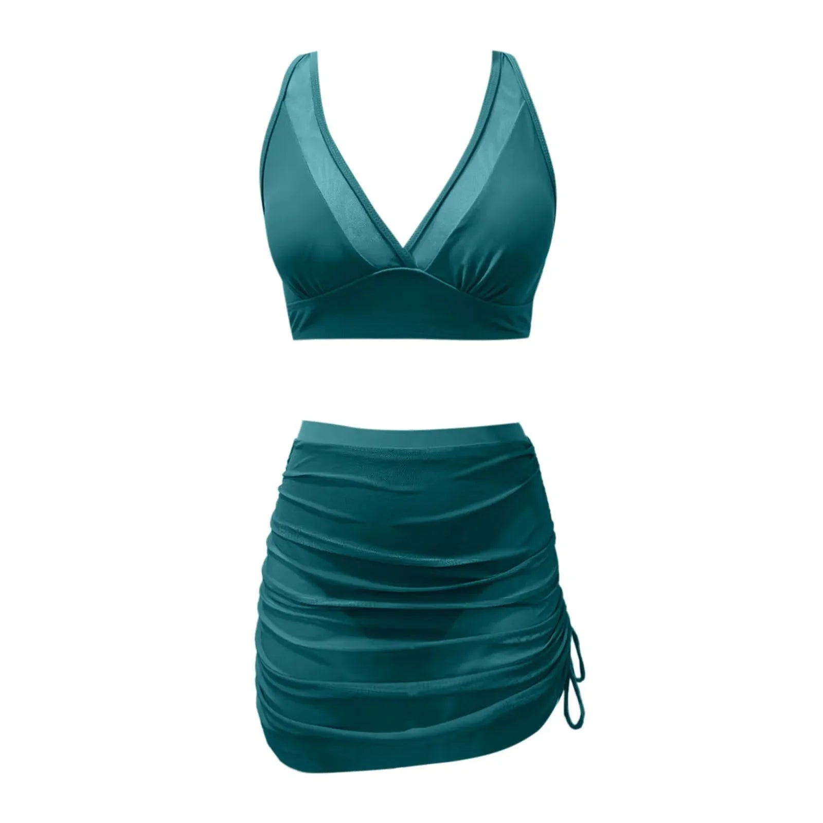 Sexy V-Neck Swimsuit: Women's High Waist Two-Piece with Swim Skirt