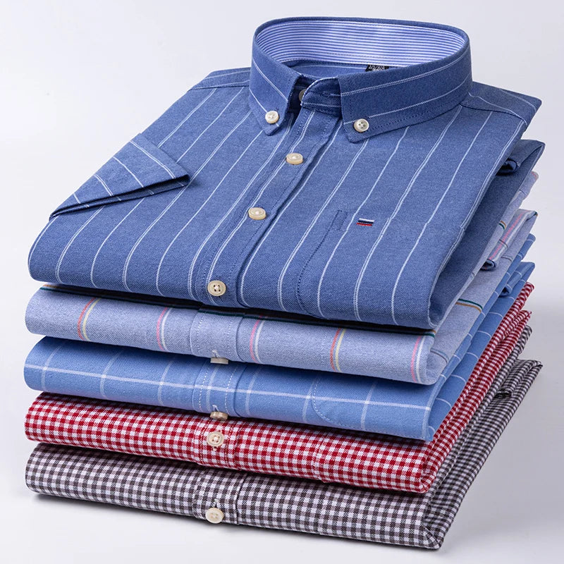 Short Sleeve Men’s 100% Cotton Oxford Plaid Summer wear Shirt – 7XL