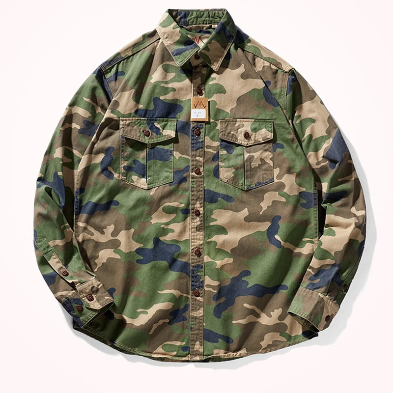 Men's Military Camo Shirt: Multi-Pocket Cargo Blouse Vintage Loose