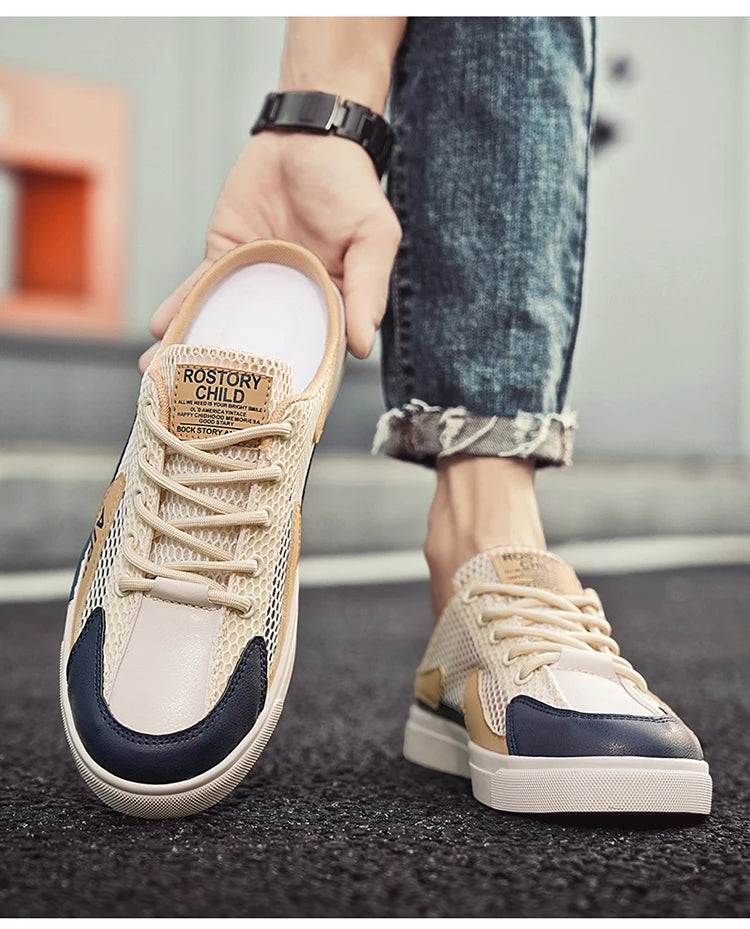 Men's Mesh Slip-On Canvas Mules - Summer Casual Trendy Shoes