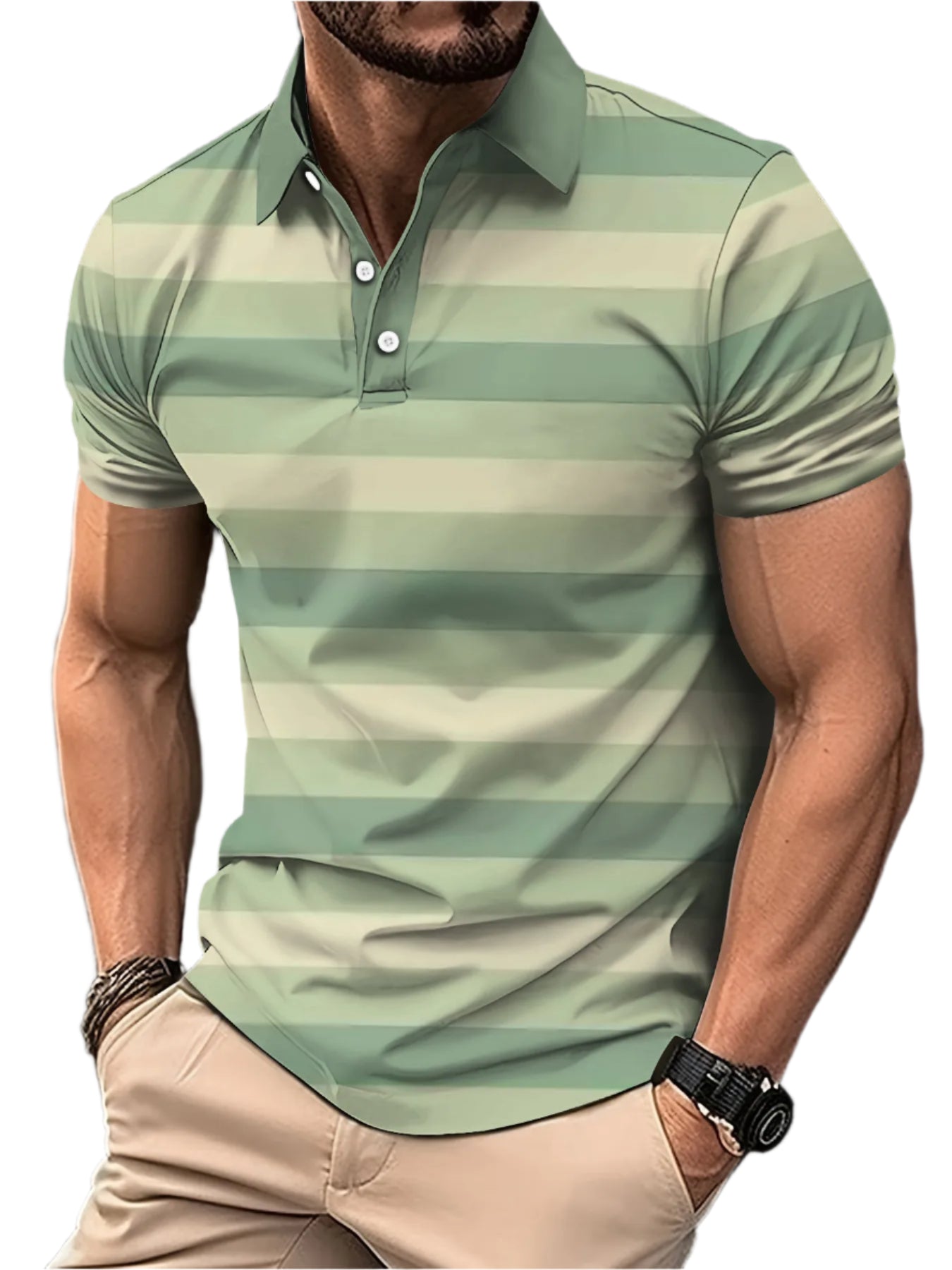 Men’s 3D Digital Print Striped Polo – Casual Oversized Top