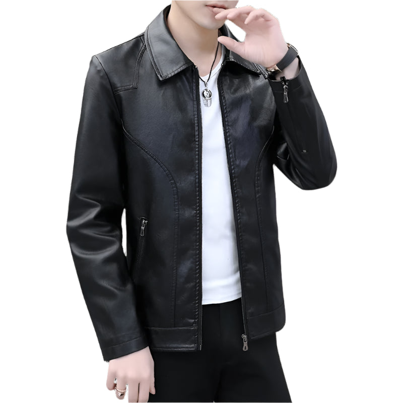 Men's Korean Style Leather Jacket: Slim Fit Lapel, Plus Velvet Warmth