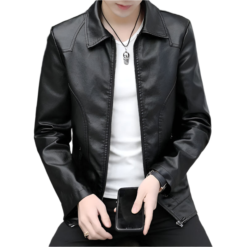 Men's Korean Style Leather Jacket: Slim Fit Lapel, Plus Velvet Warmth