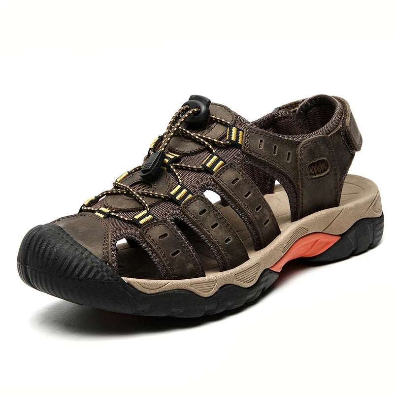 Men’s Soft Genuine Leather Roman Sandals – Outdoor Summer Shoes