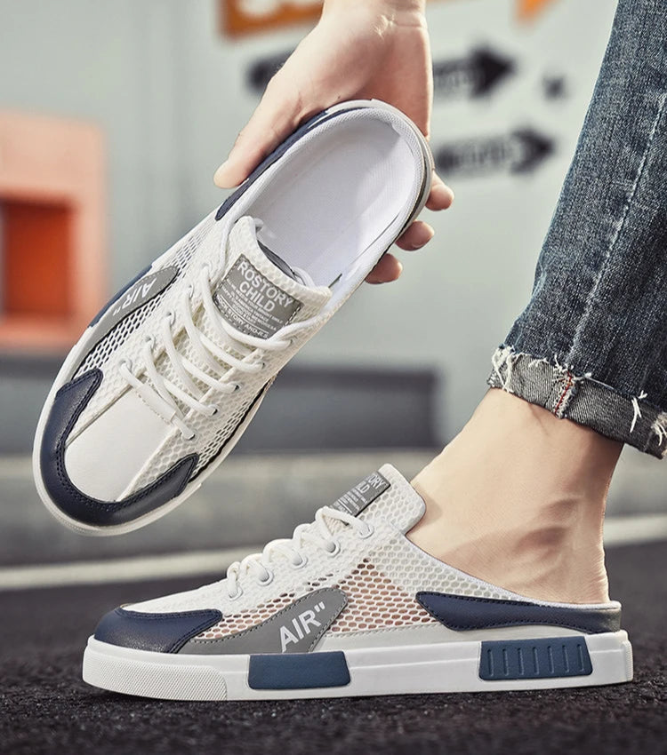 Men's Mesh Slip-On Canvas Mules - Summer Casual Trendy Shoes