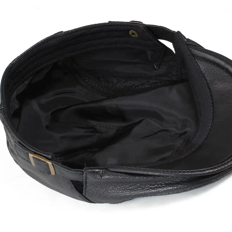 Genuine Leather Duckbill Beret - Unisex Casual Cabbie Bonnet