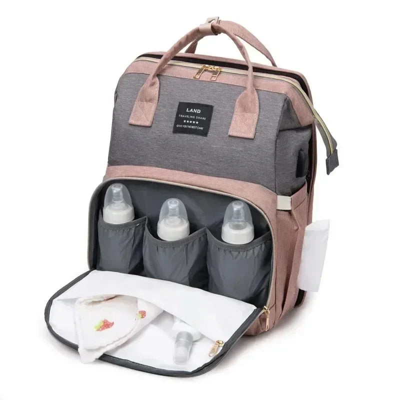Folding Mommy Bag with Portable Crib – On-the-Go All-in-One Diaper Backpack