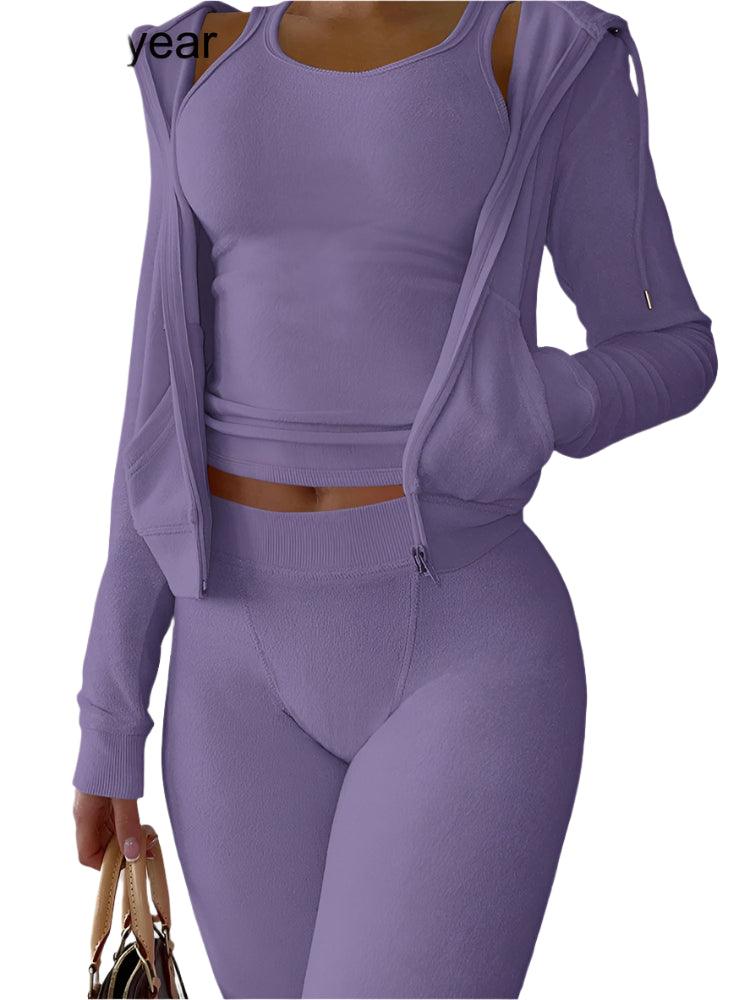 Fall/Winter 3-Piece Sweatpants Hoodie Velvet and Sweat Suit Set - JVMCL
